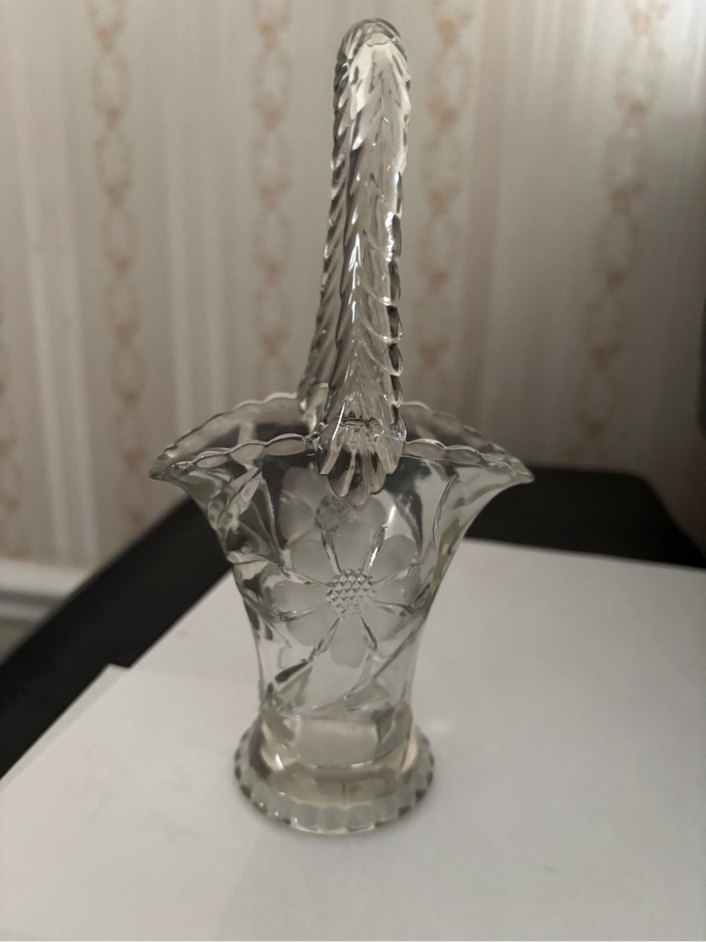 Clear Glass Flower Basket Decorative Vase